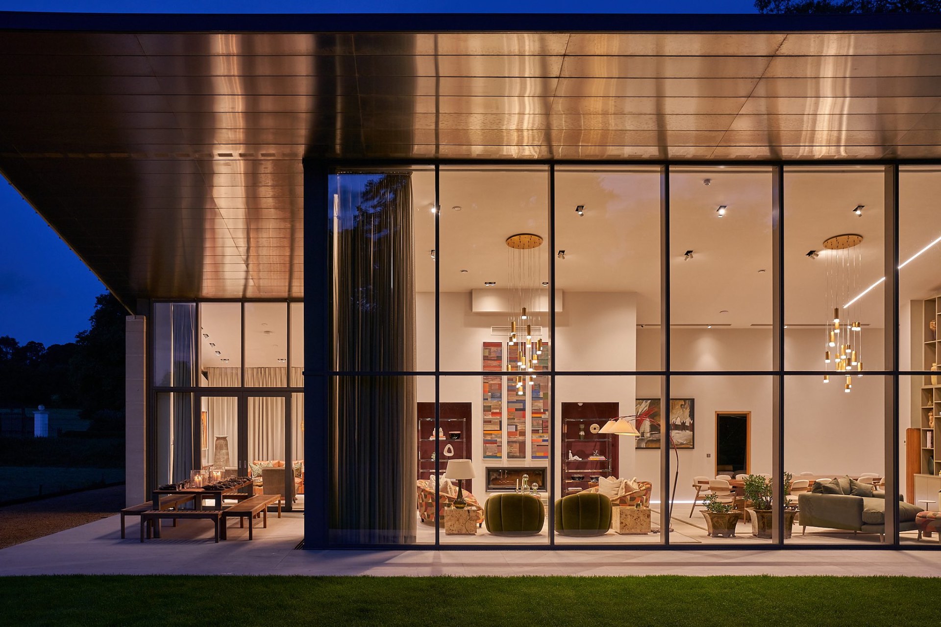 Itchen Estate Glass Pavilion at Dusk