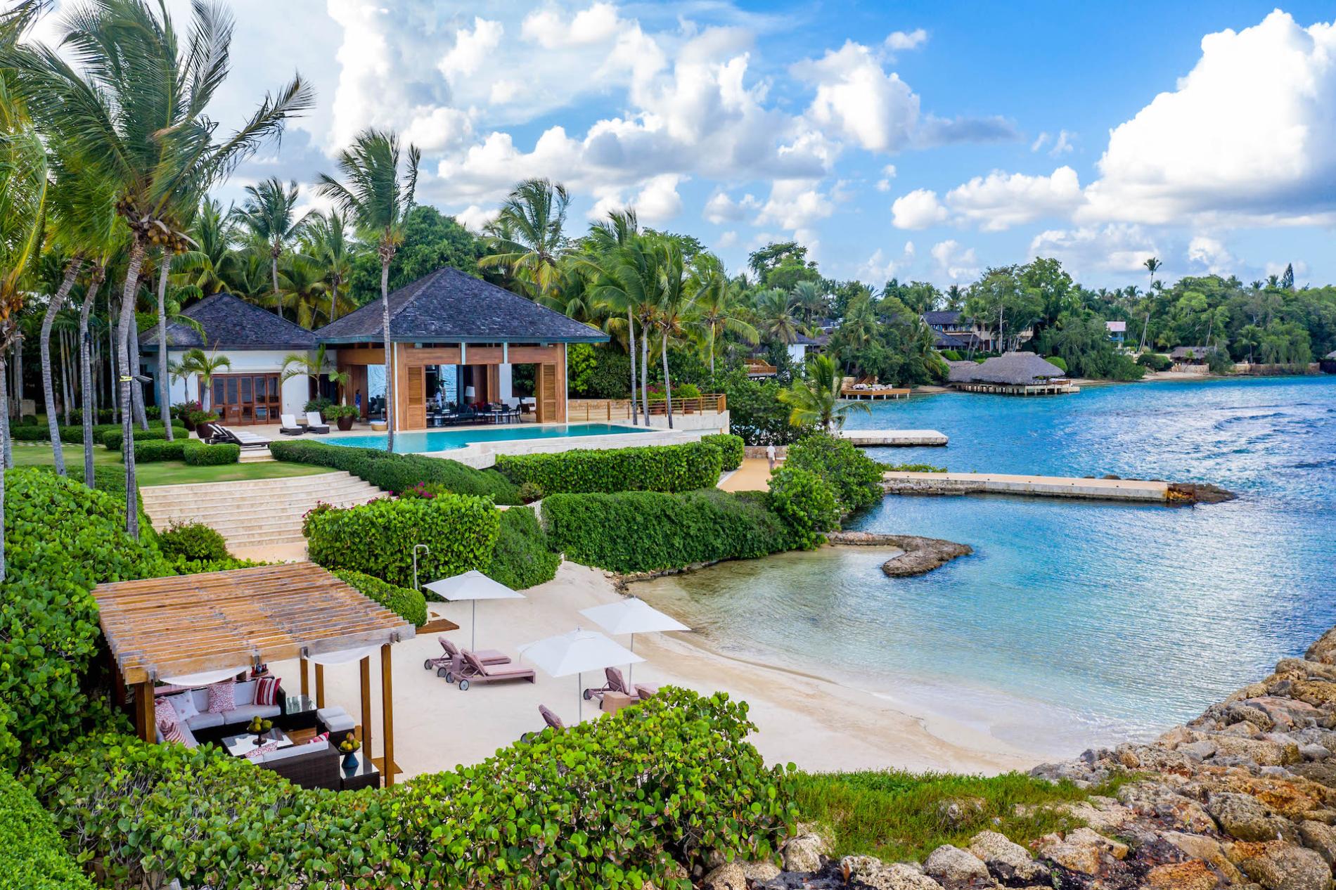 Aerial View of the Beachfront Villa and Private Cove in La Romana