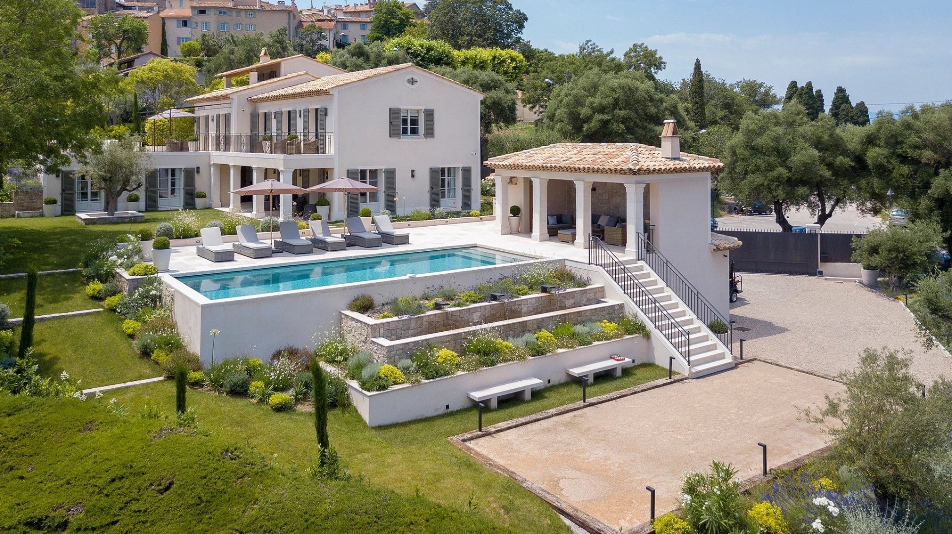 Villa Mougins Aerial View with Pool