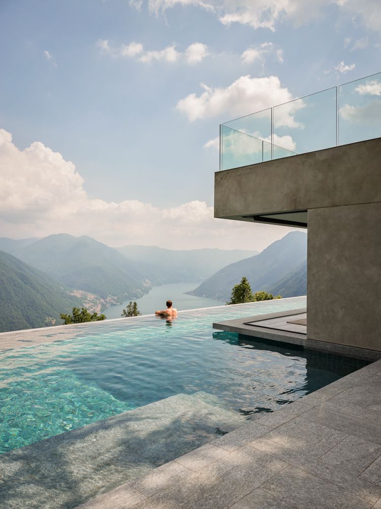 Infinity Pool Overlooking Lake Como Mountains