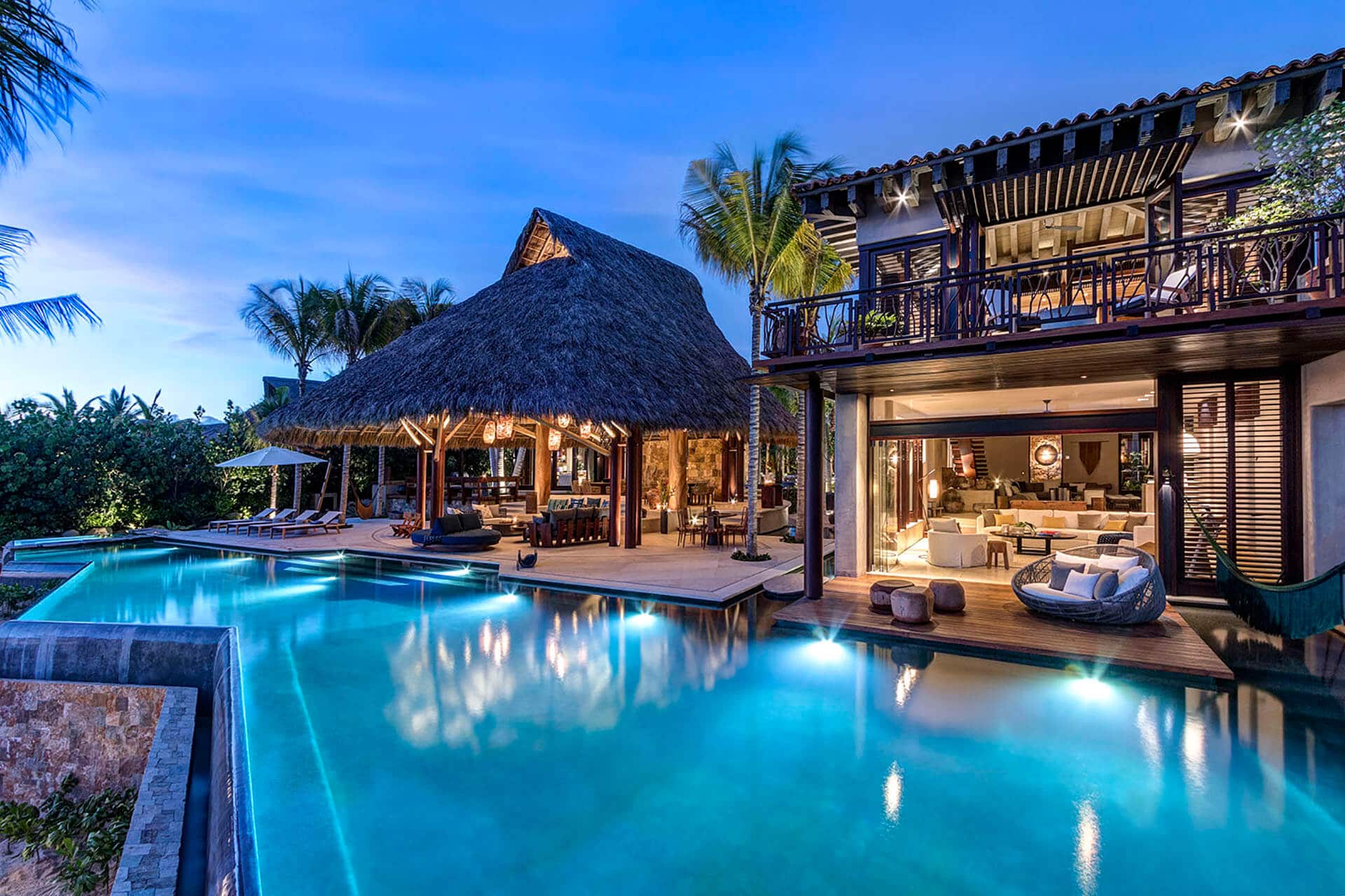 Twilight Pool View with Palapa and Open Living
